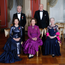 Kong Carl Gustaf og Dronning Silvia av Sverige og Dronning Margrethe av Danmark var Kongeparets gjester under feiringen - og under en avsluttende middag på Det kongelige Slott.  Foto: Lise Åserud / NTB scanpix